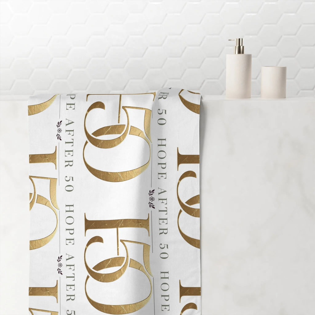 After 50 Hope Beach Towel — Gold Monogram Cotton Bath & Beach Towel