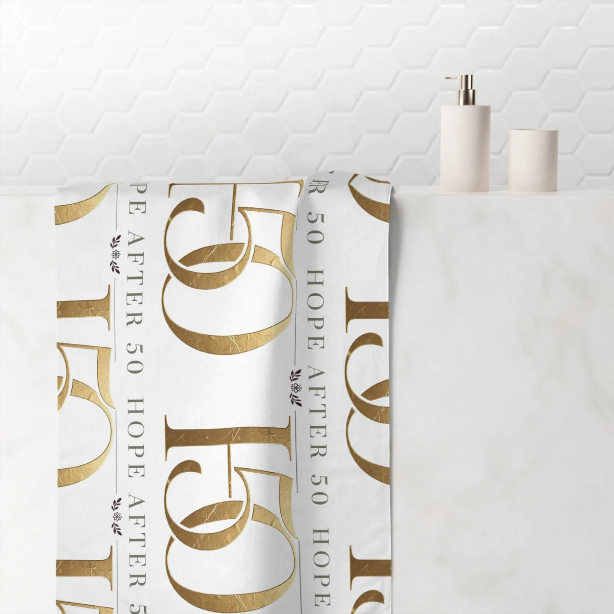 After 50 Hope Beach Towel — Gold Monogram Cotton Bath & Beach Towel