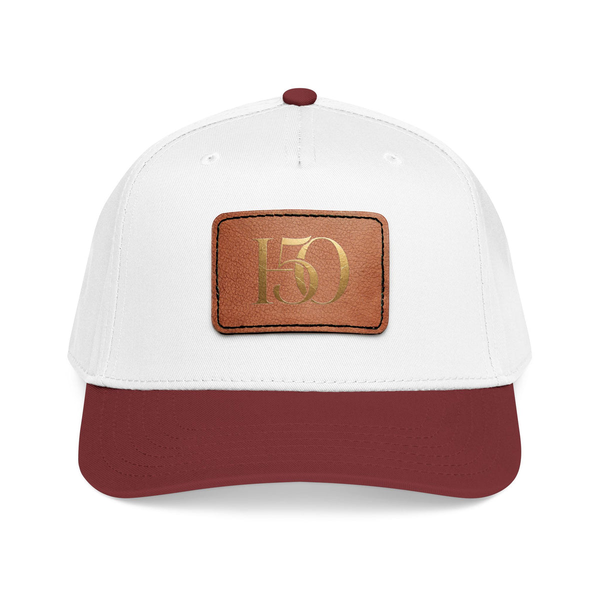 Leather Patch Baseball Cap — Gold '150' Monogram-Hats-Hope After 50-Printify