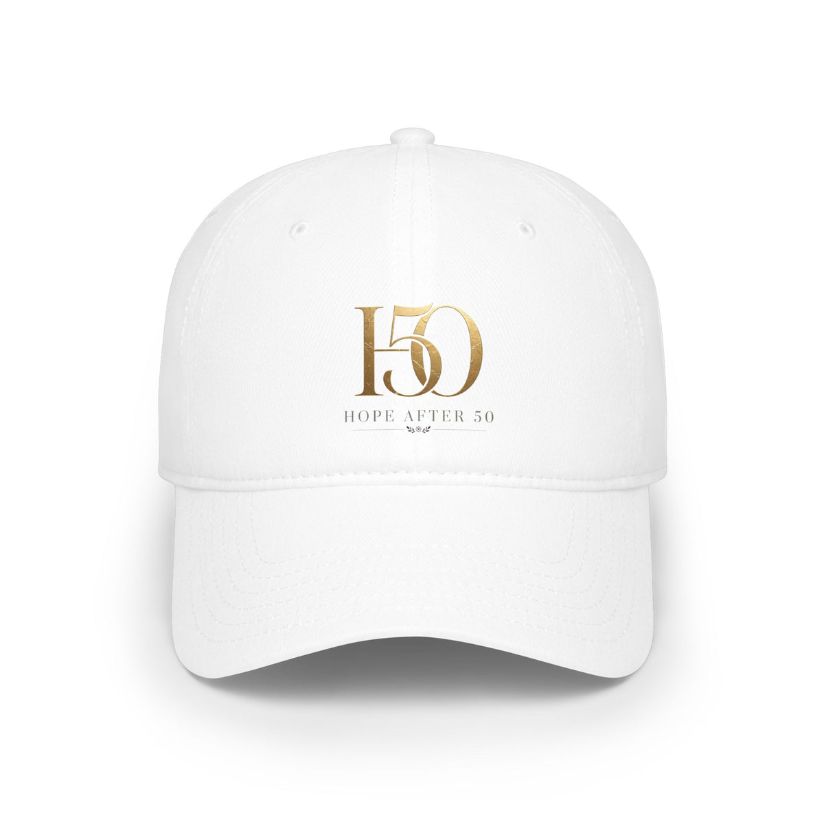 Low Profile Baseball Cap - Hope After 50 Gold Embroidered  Hat-Hats-Hope After 50-Size:One size-Color:White-Printify