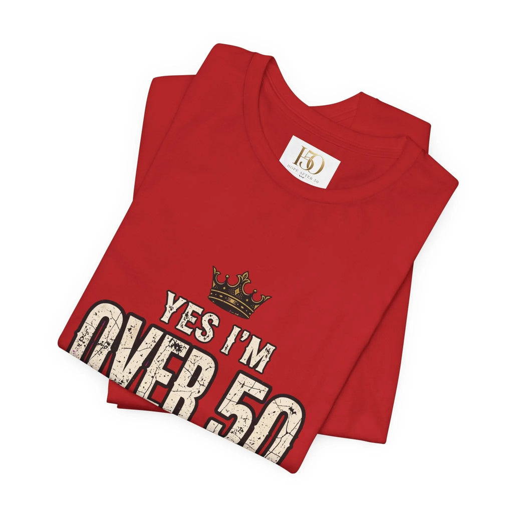 Funny 50th birthday warranty t shirt women tee featuring yes Im over 50 and my warranty expired vintage style print