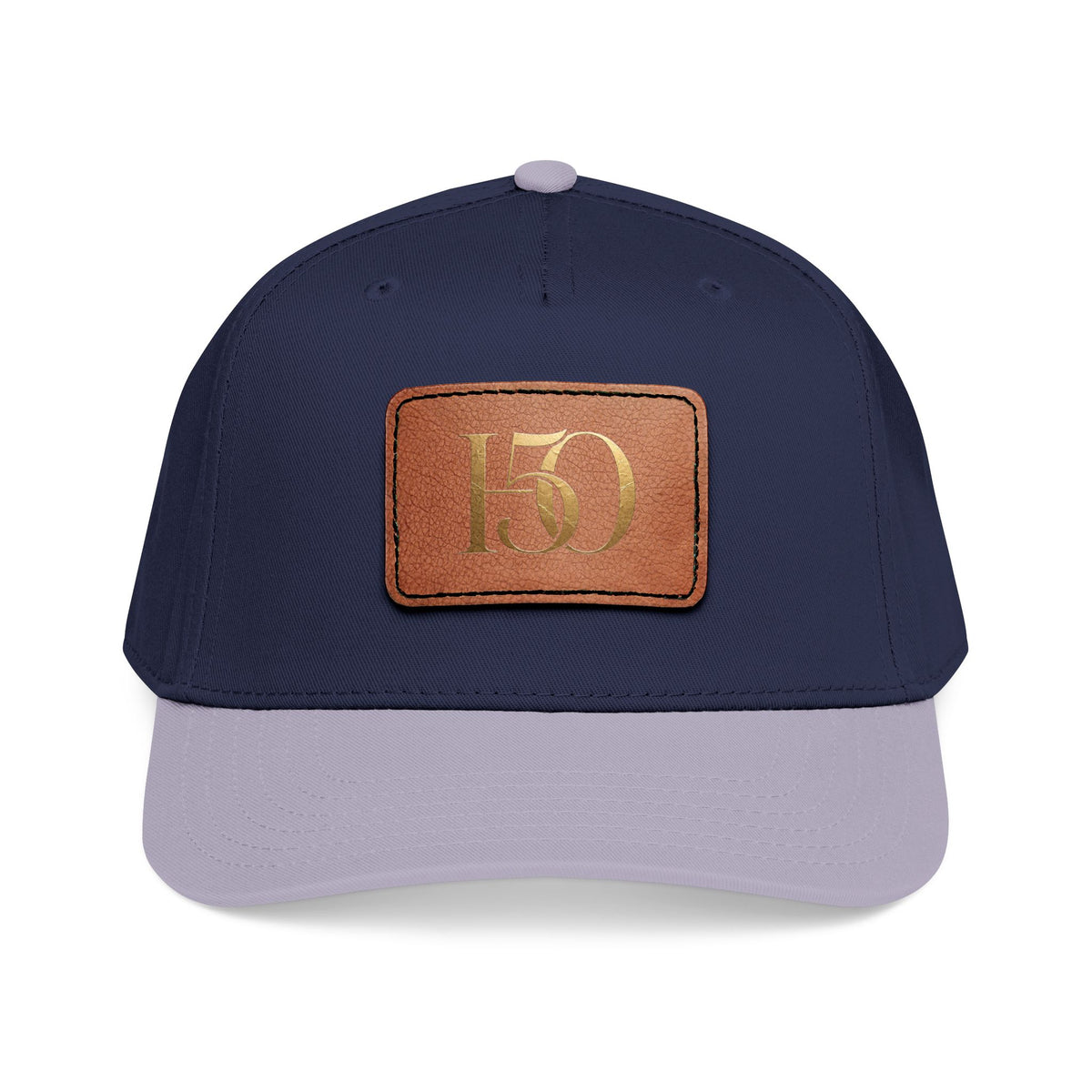 Leather Patch Baseball Cap — Gold '150' Monogram-Hats-Hope After 50-Size:One size-Color:Grey / Navy / Light Brown patch-Shape:Rectangle-Printify
