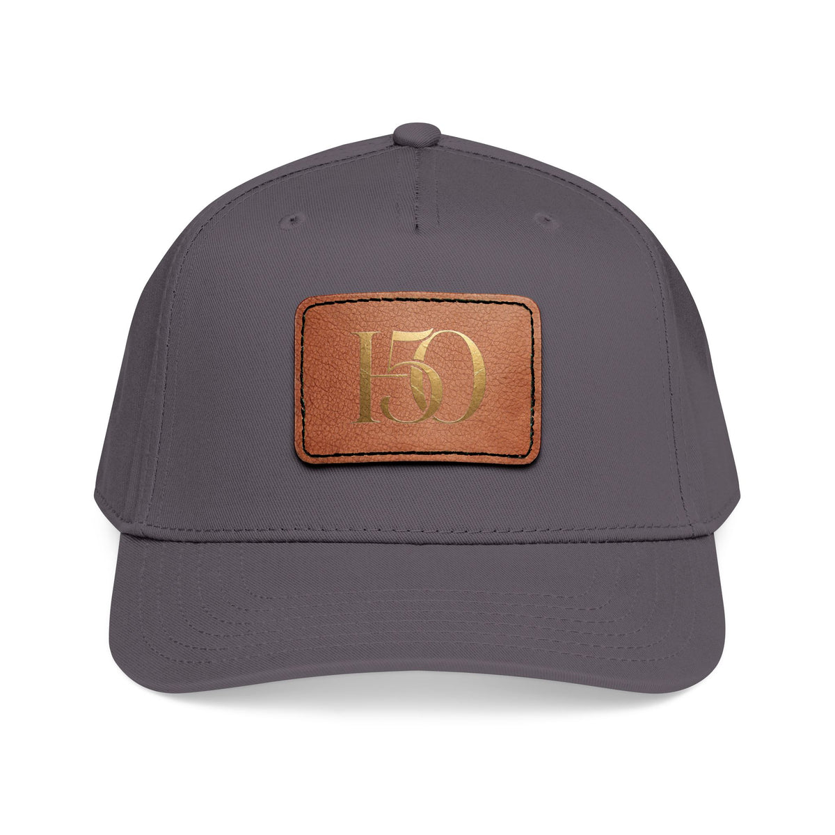 Leather Patch Baseball Cap — Gold '150' Monogram-Hats-Hope After 50-Size:One size-Color:Charcoal Grey / Light Brown patch-Shape:Rectangle-Printify