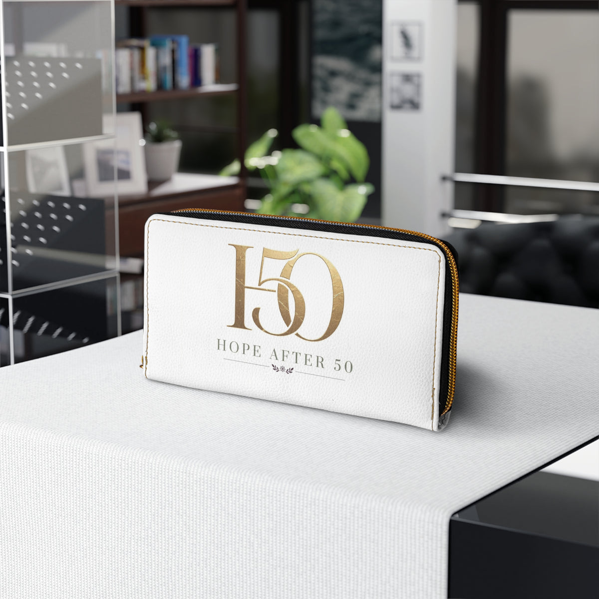 Zipper Wallet — "Hope After 50" Gold Accent Wallet