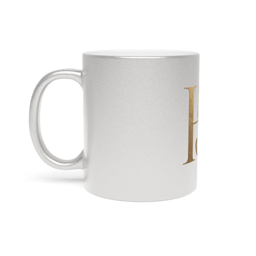 50th Anniversary Metallic Mug — Gold Foil Number on Silver Coffee Cup