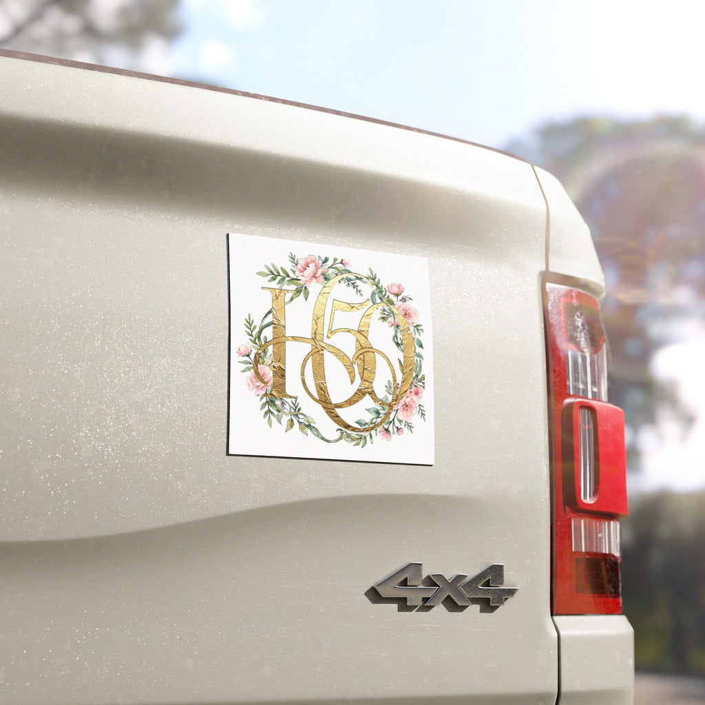 Car Magnet — Gold Floral "H50" Monogram Wreath
