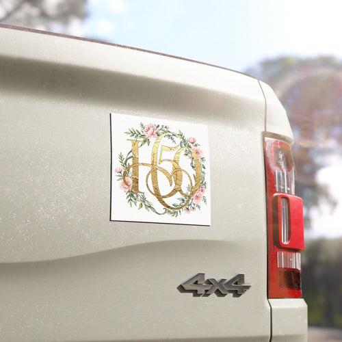 Car Magnet — Gold Floral "H50" Monogram Wreath
