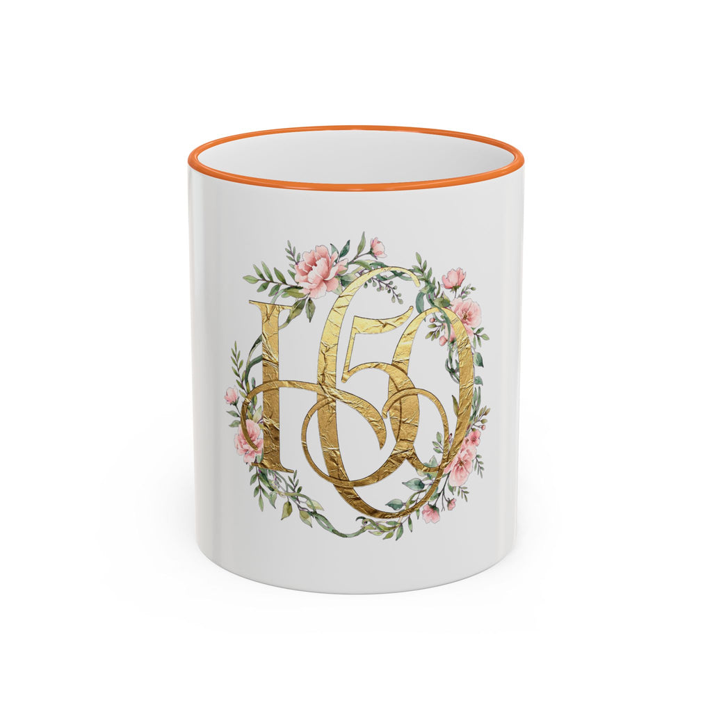 Floral Gold Monogram Mug (Accent Rim & Handle)
