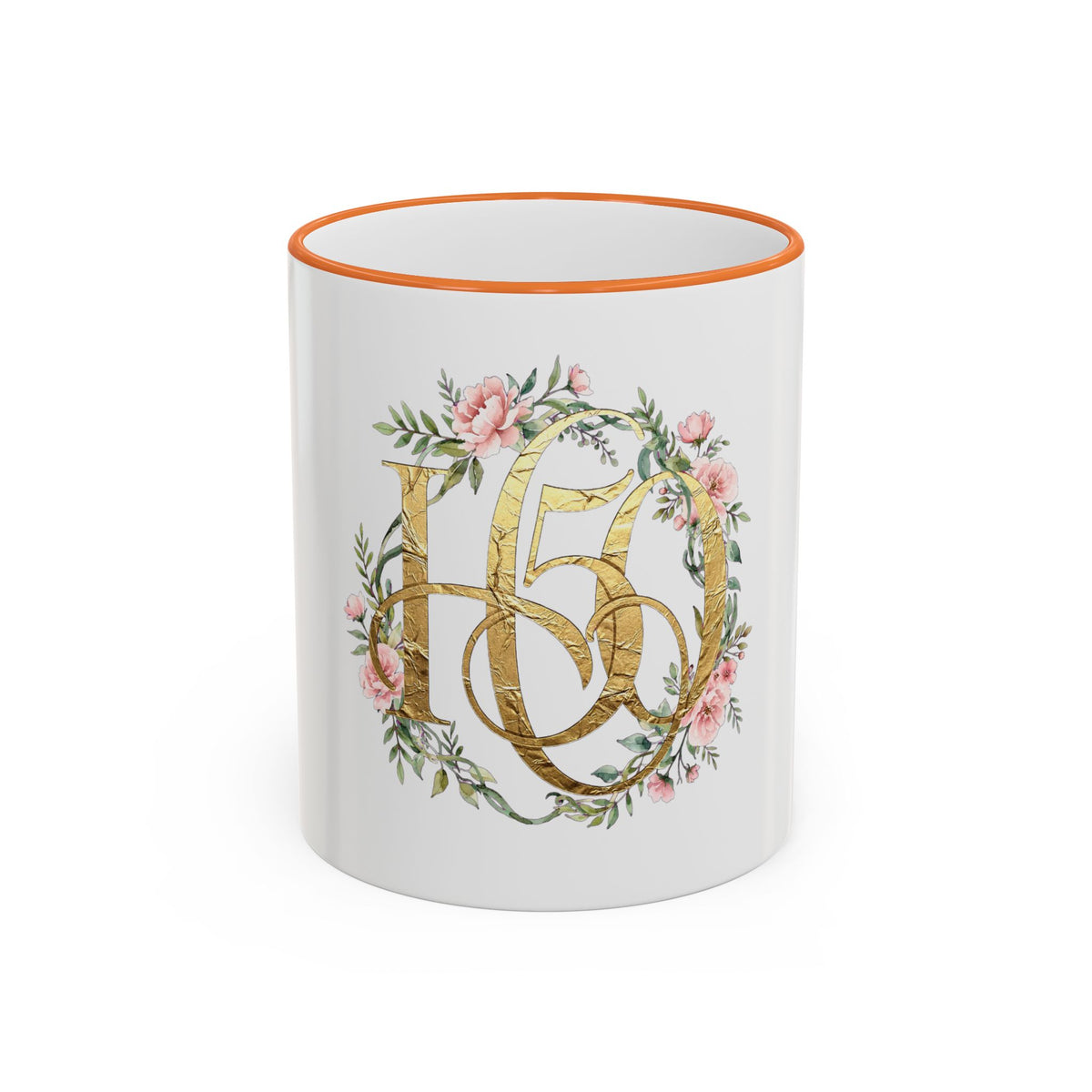 Floral Gold Monogram Mug (Accent Rim & Handle)