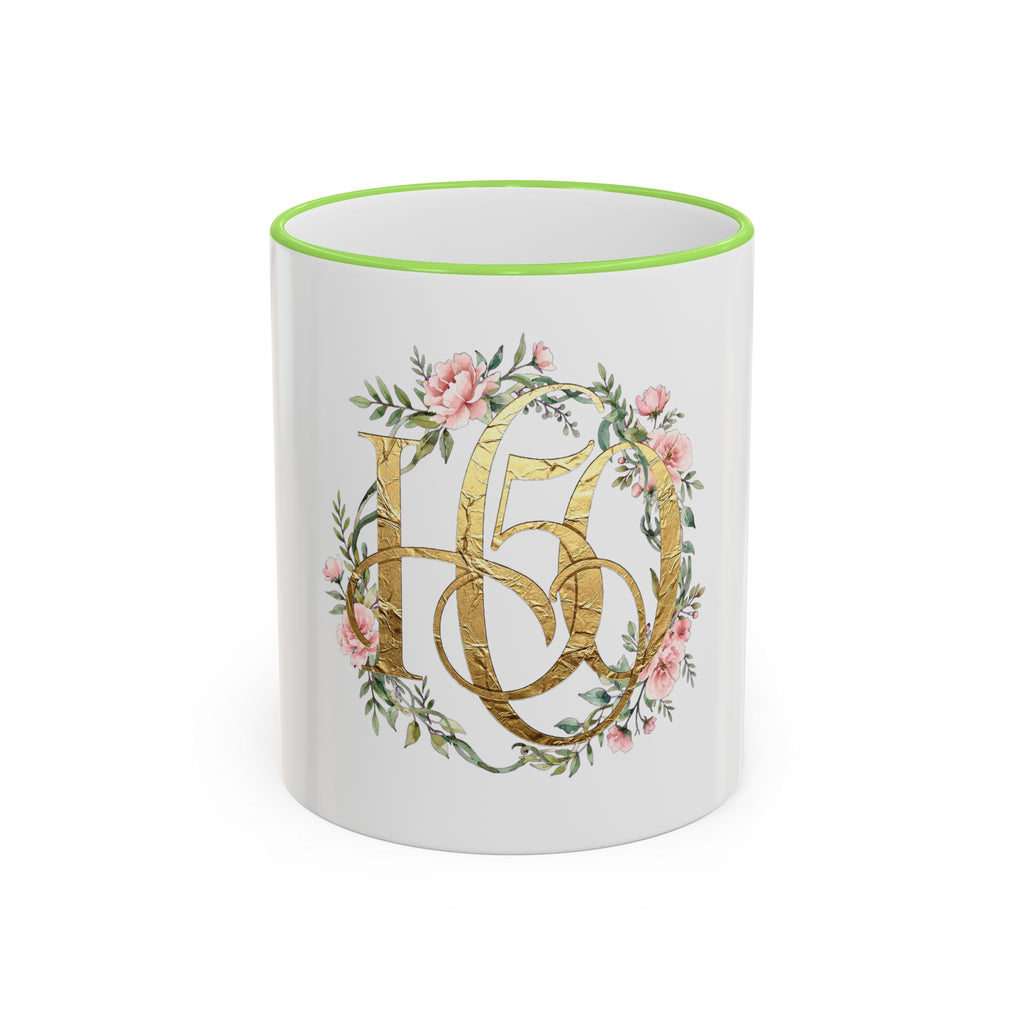 Floral Gold Monogram Mug (Accent Rim & Handle)
