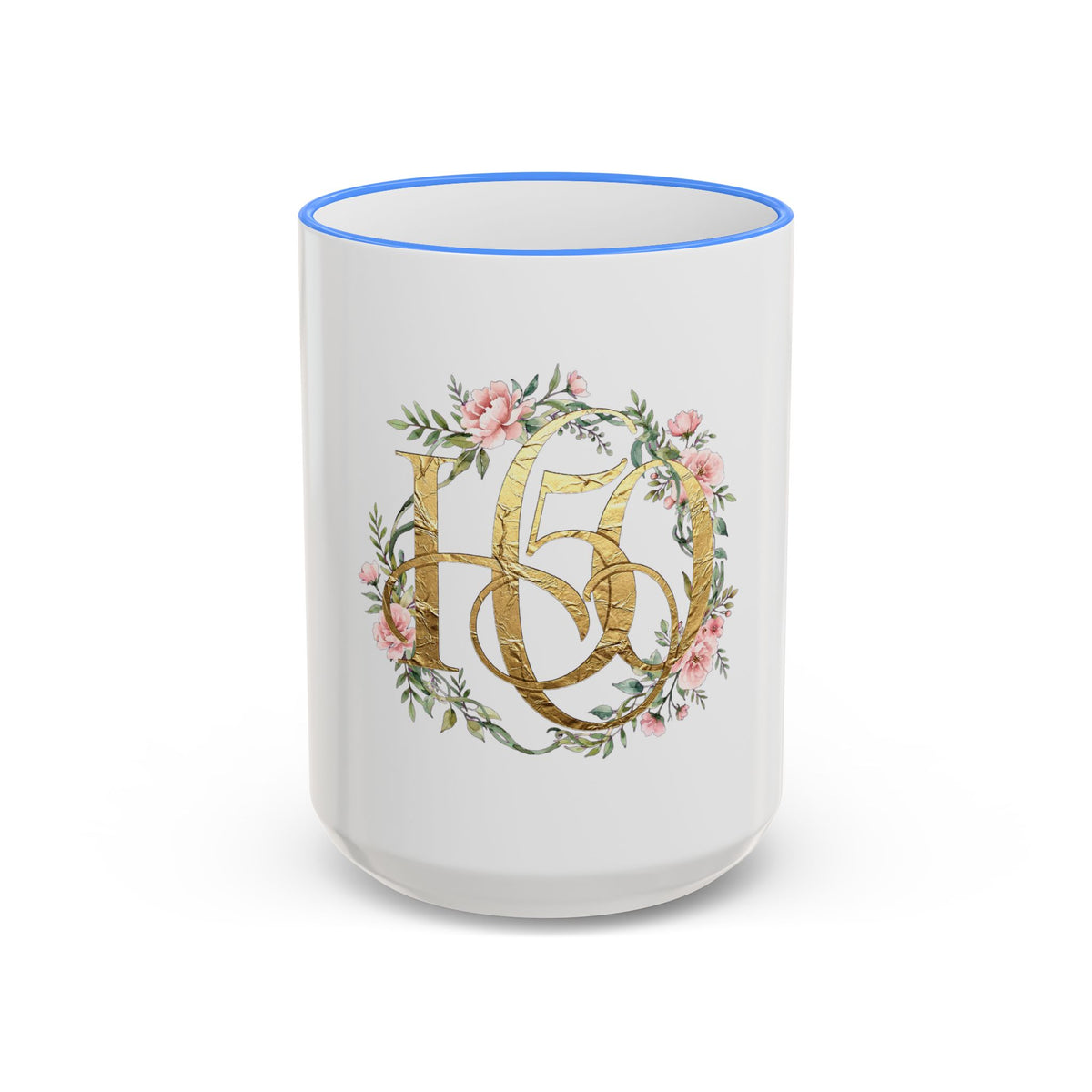 Floral Gold Monogram Mug (Accent Rim & Handle)