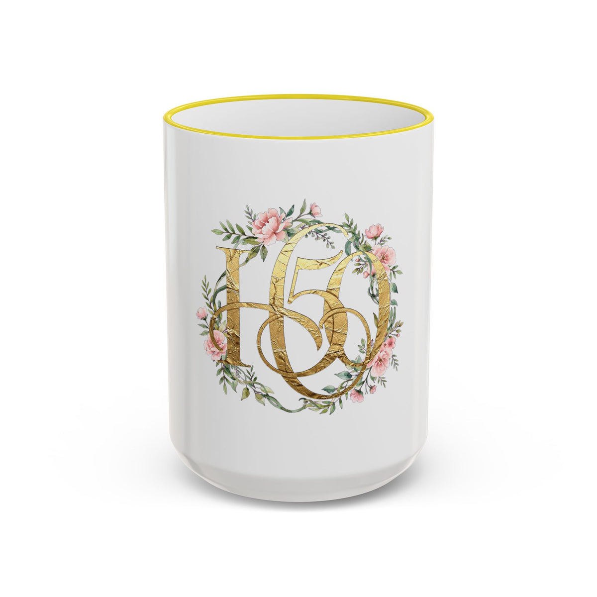 Floral Gold Monogram Mug (Accent Rim & Handle)