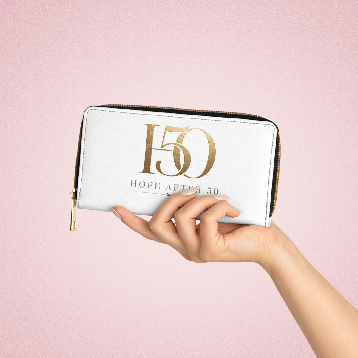 Zipper Wallet — "Hope After 50" Gold Accent Wallet