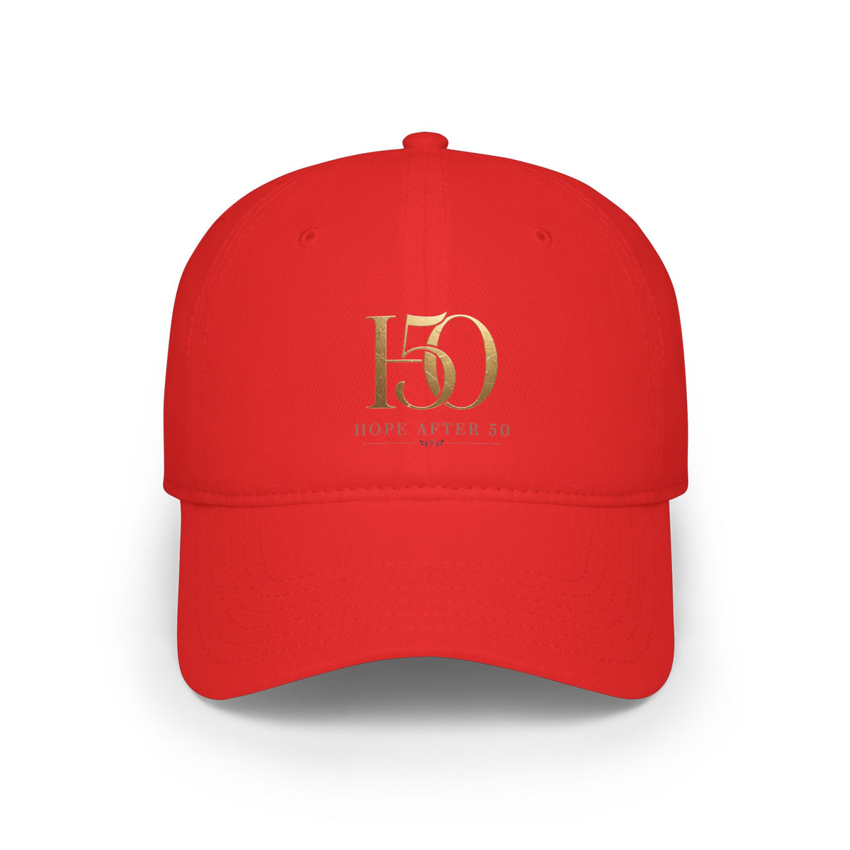 Low Profile Baseball Cap - Hope After 50 Gold Embroidered  Hat-Hats-Hope After 50-Size:One size-Color:Red-Printify