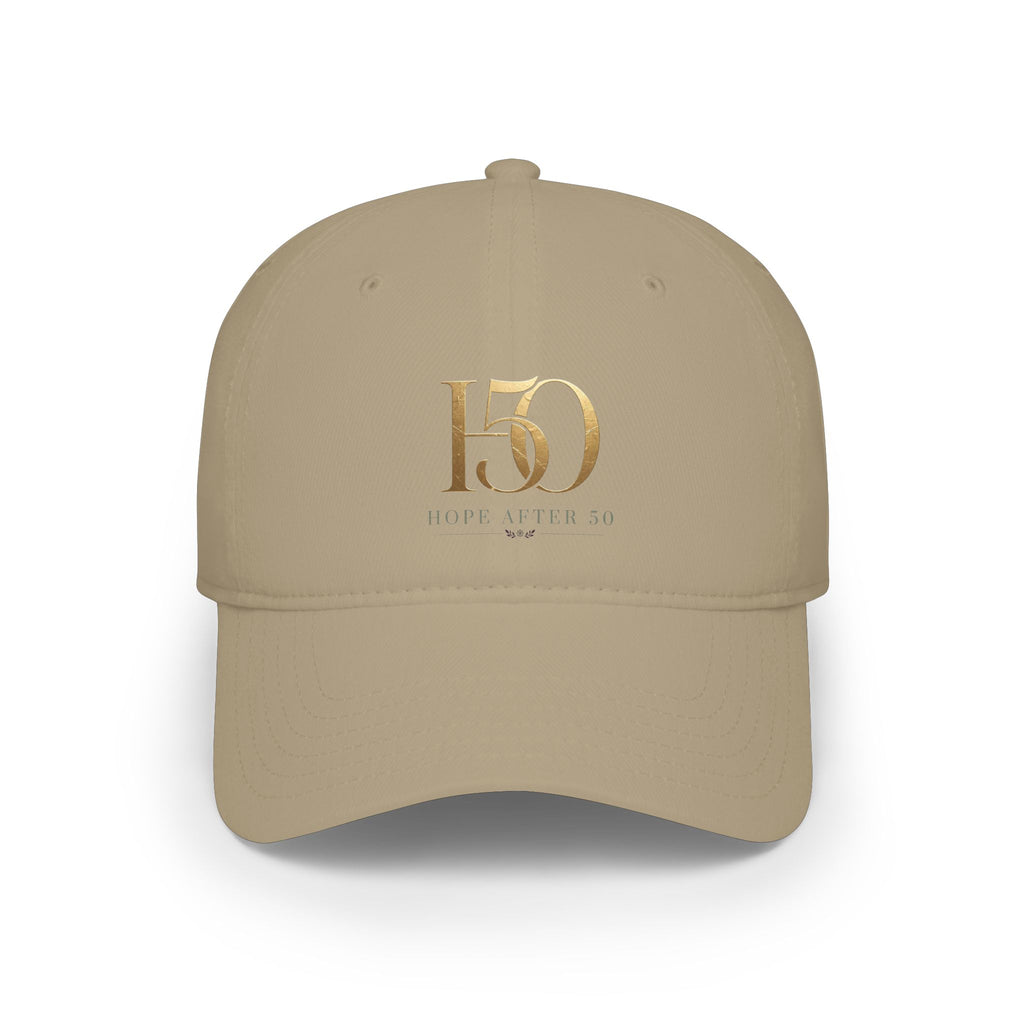Low Profile Baseball Cap - Hope After 50 Gold Embroidered  Hat-Hats-Hope After 50-Size:One size-Color:Khaki-Printify