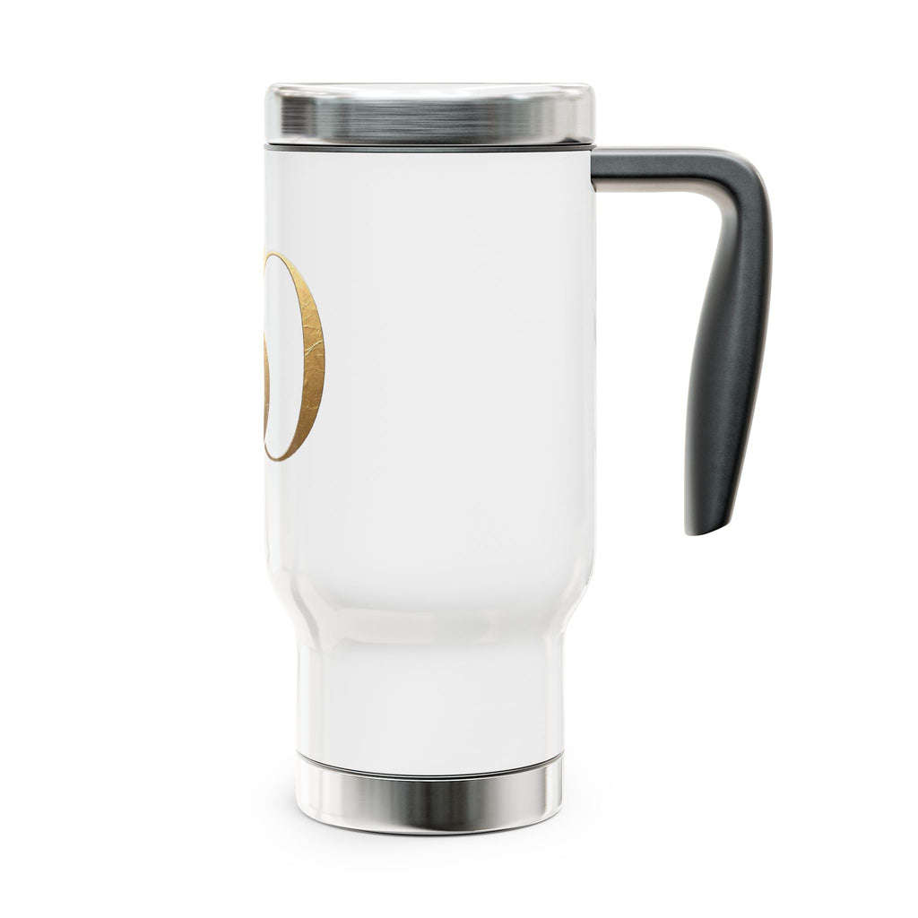 50th Anniversary Gold Script Travel Mug — 14oz Stainless Steel with Handle