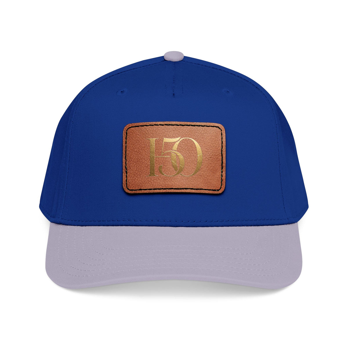 Leather Patch Baseball Cap — Gold '150' Monogram-Hats-Hope After 50-Size:One size-Color:Grey / Royal / Light Brown patch-Shape:Rectangle-Printify