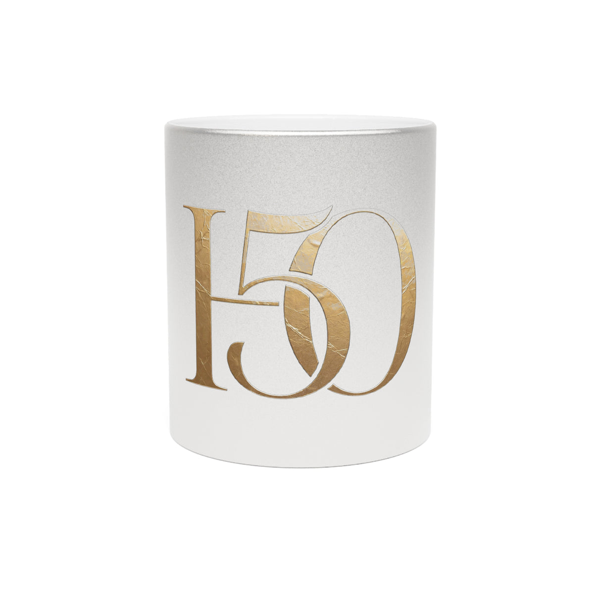 50th Anniversary Metallic Mug — Gold Foil Number on Silver Coffee Cup