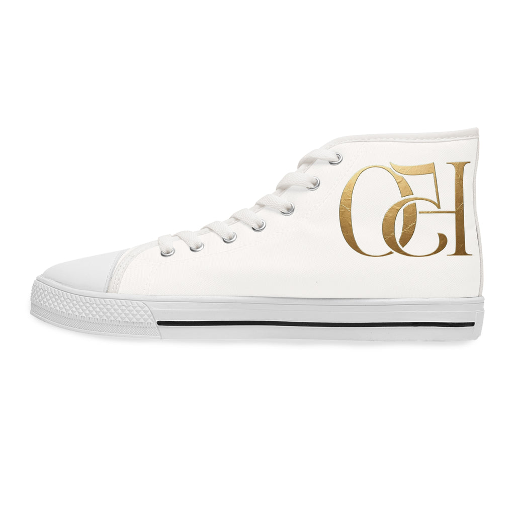 Women's High-Top Sneakers — Elegant Gold Monogram Design