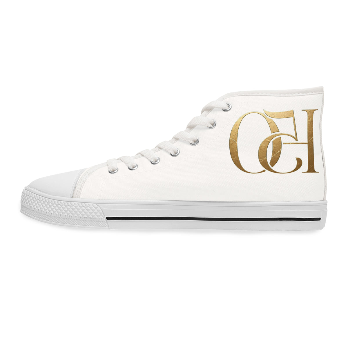 Women's High-Top Sneakers — Elegant Gold Monogram Design