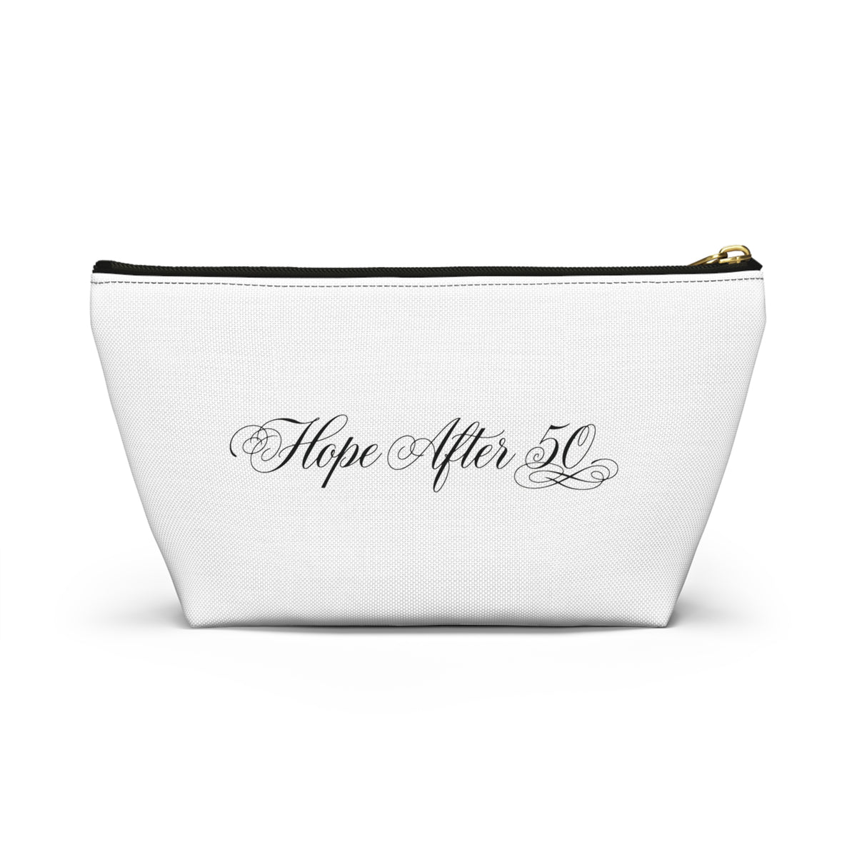 Golden  Accessory Pouch — "Hope After 50" T‑Bottom Makeup Bag
