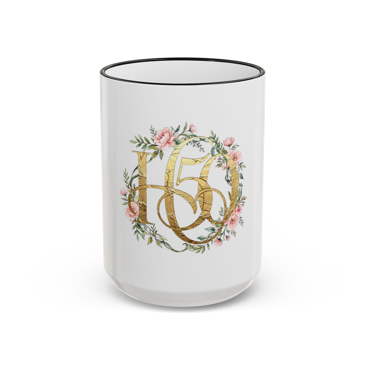 Floral Gold Monogram Mug (Accent Rim & Handle)