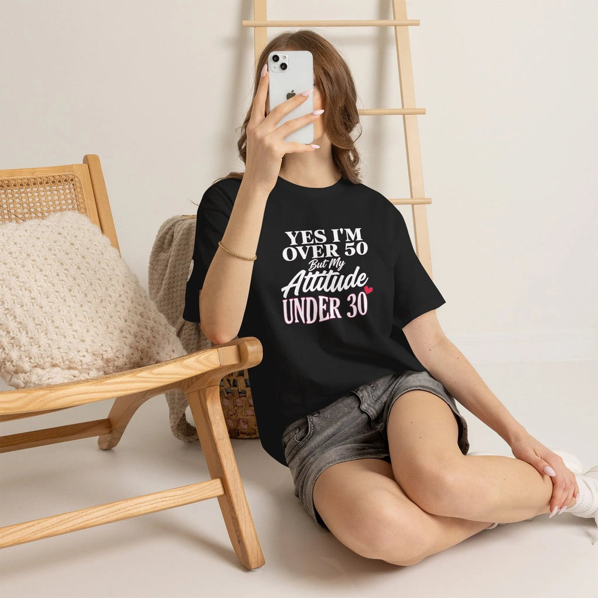 Yes I'm Over 50 But My Attitude Is Under 30 Women's T-Shirt – Funny 50th Tee-T-Shirt-Hope After 50-Color:Black-Size:XL-Printify