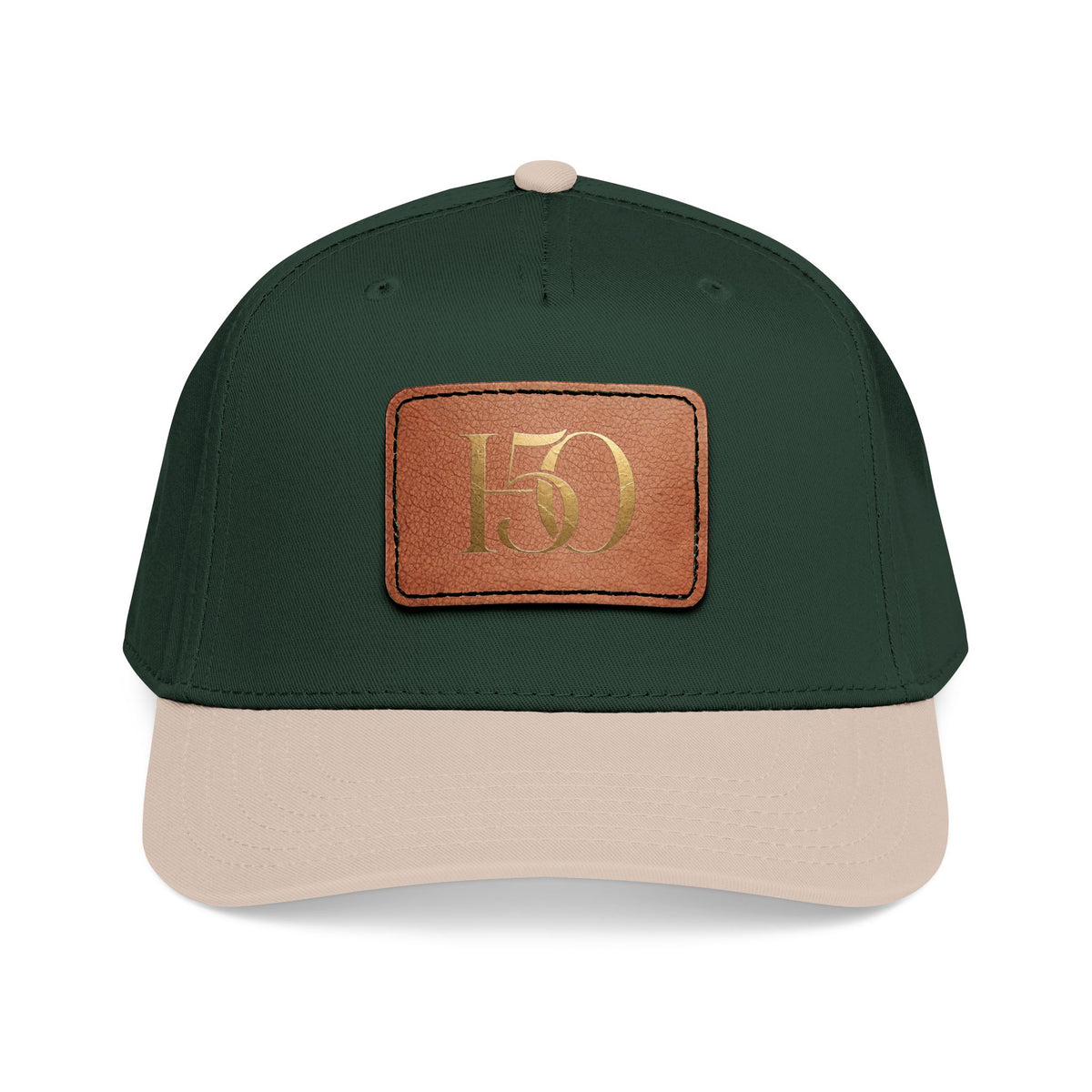 Leather Patch Baseball Cap — Gold '150' Monogram-Hats-Hope After 50-Size:One size-Color:Khaki / Dark Green / Light Brown patch-Shape:Rectangle-Printify