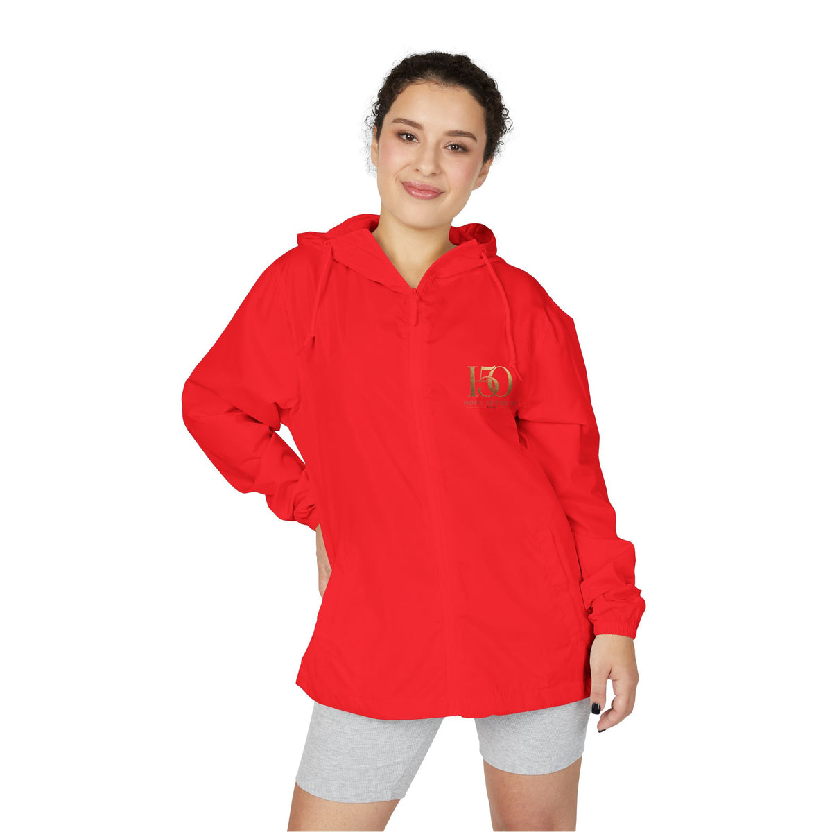 White Camo Windbreaker Jacket — Minimal Gold 'H5O' Chest Logo-Outerwear-Hope After 50-Size:3XL-Color:Red-Printify