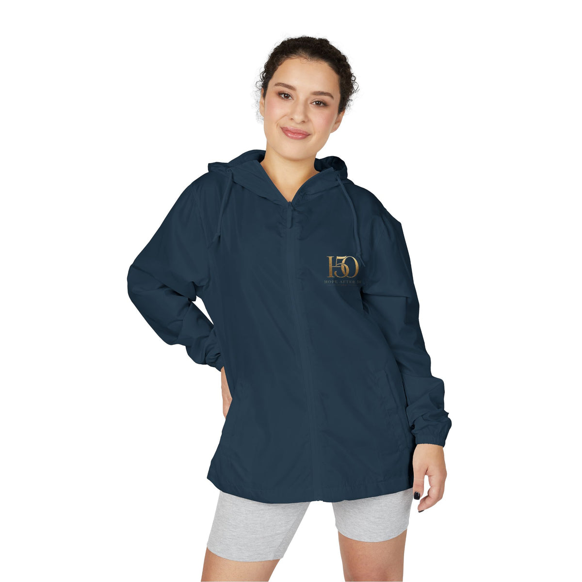 White Camo Windbreaker Jacket — Minimal Gold 'H5O' Chest Logo-Outerwear-Hope After 50-Size:3XL-Color:Graphite-Printify