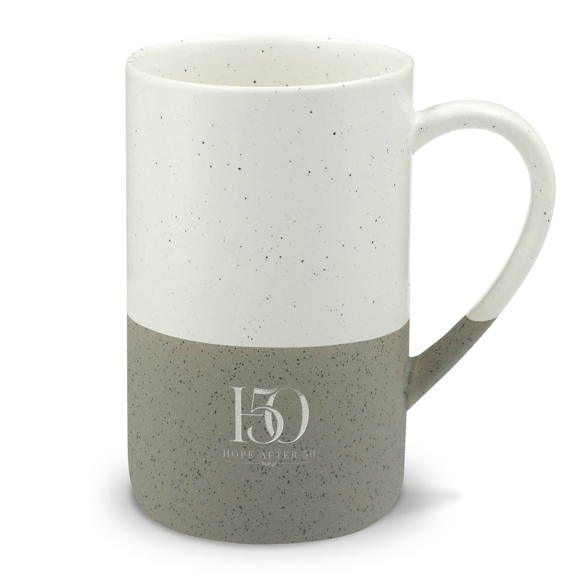 Speckled Two-Tone Ceramic Mug — 13oz Engraved "Hope After 50"