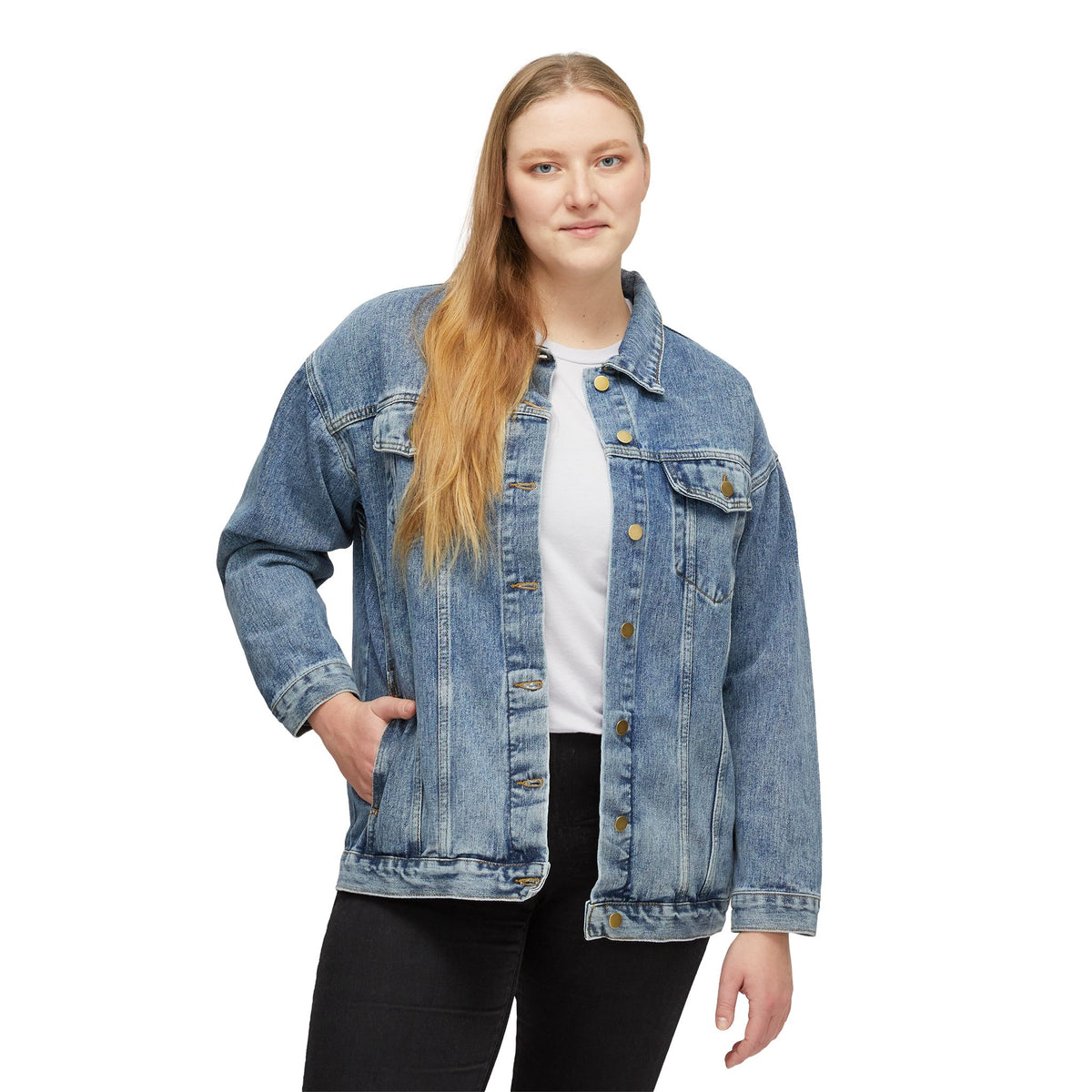Women's Denim Jacket with Gold 'H50' Back Print — Vintage-Inspired Casual Jacket