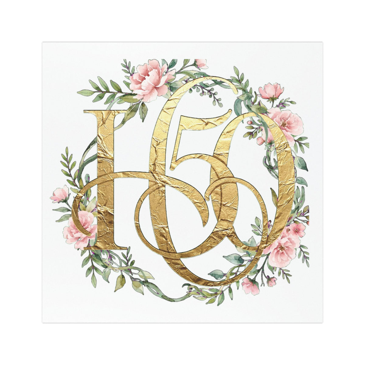 Car Magnet — Gold Floral "H50" Monogram Wreath