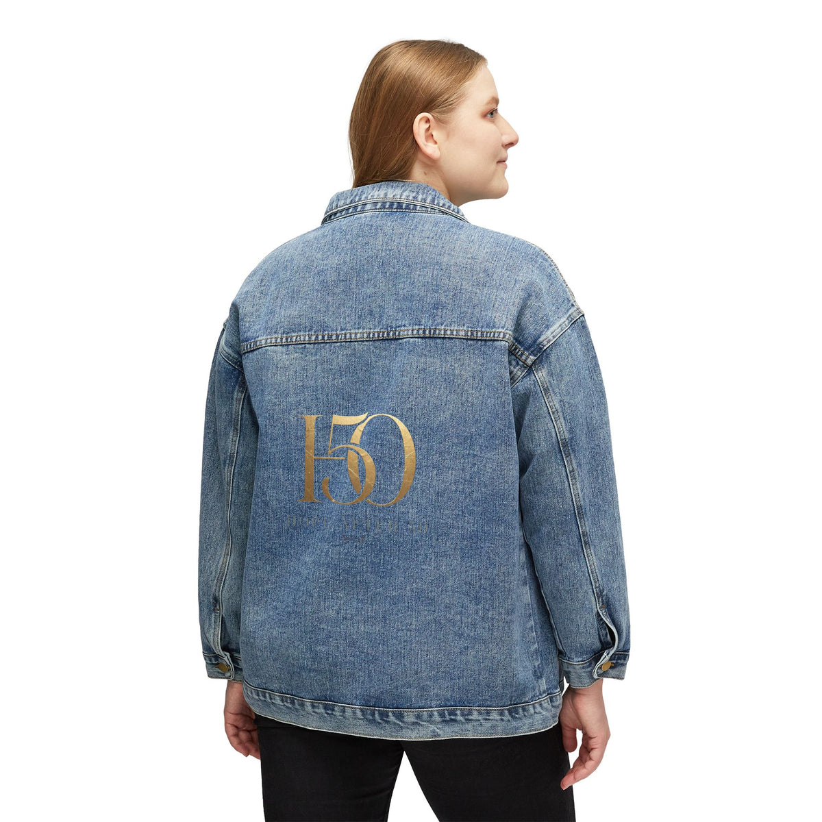 Women's Denim Jacket with Gold 'H50' Back Print — Vintage-Inspired Casual Jacket