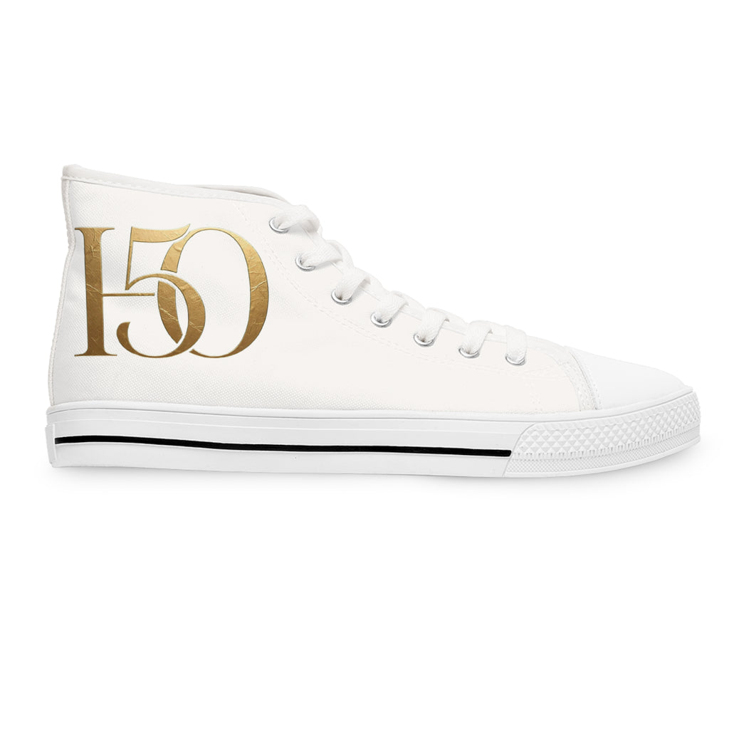 Women's High-Top Sneakers — Elegant Gold Monogram Design