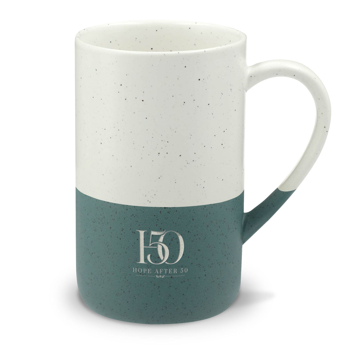 Speckled Two-Tone Ceramic Mug — 13oz Engraved "Hope After 50"