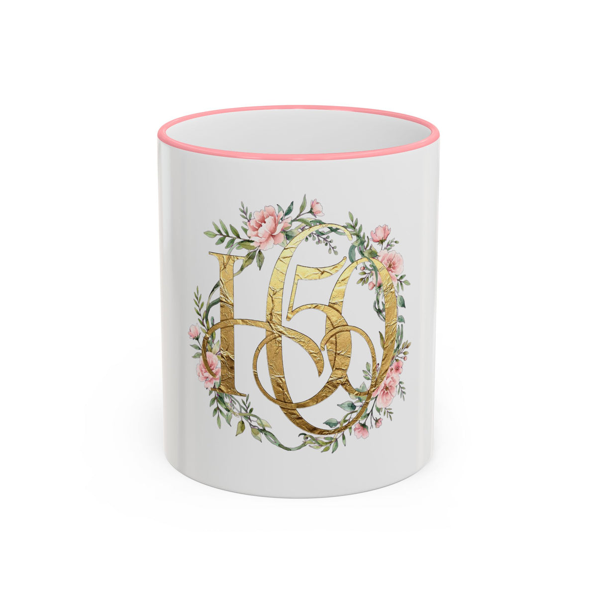 Floral Gold Monogram Mug (Accent Rim & Handle)
