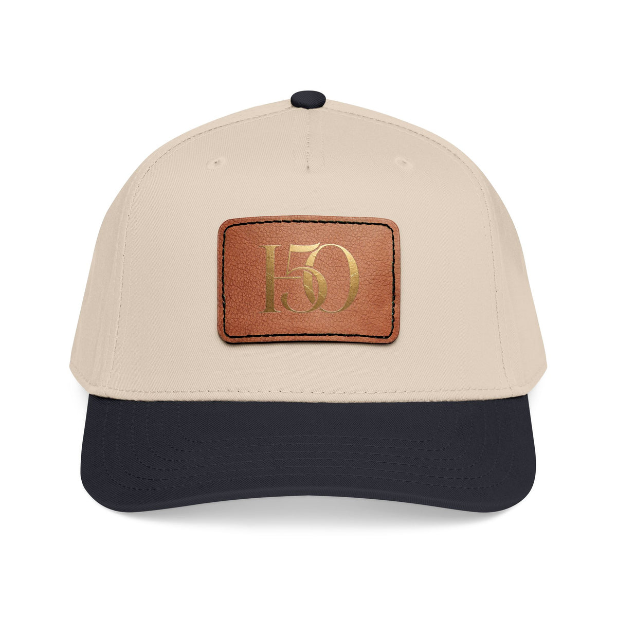 Leather Patch Baseball Cap — Gold '150' Monogram-Hats-Hope After 50-Printify