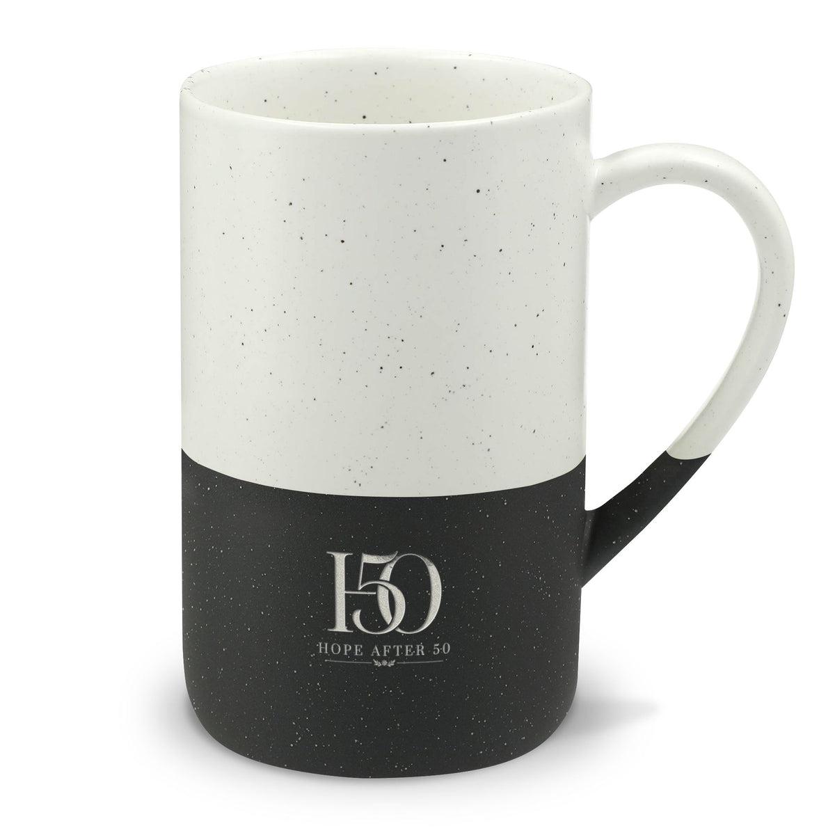 Speckled Two-Tone Ceramic Mug — 13oz Engraved "Hope After 50"