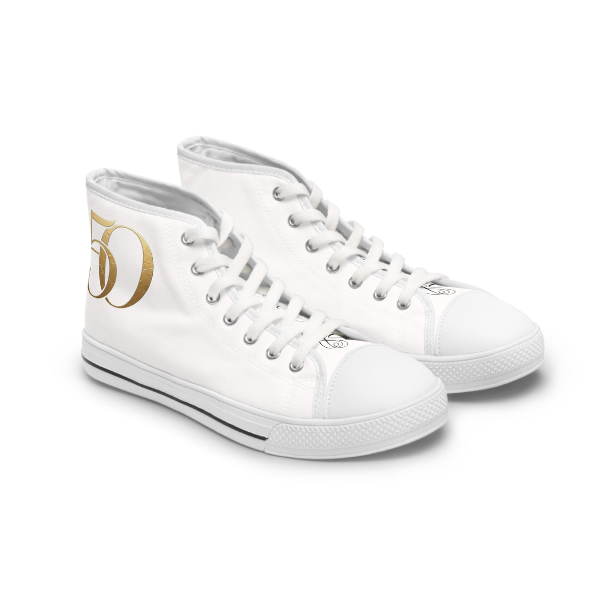 Women's High-Top Sneakers — Elegant Gold Monogram Design