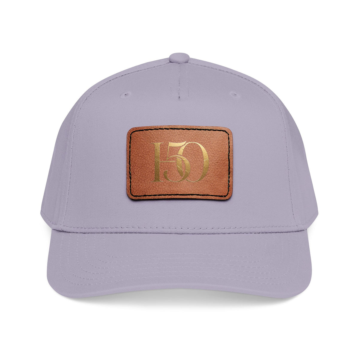 Leather Patch Baseball Cap — Gold '150' Monogram-Hats-Hope After 50-Size:One size-Color:Grey / Light Brown patch-Shape:Rectangle-Printify