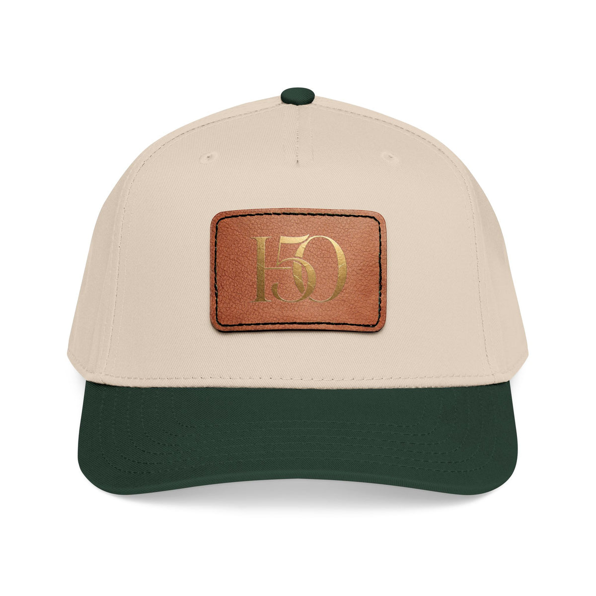 Leather Patch Baseball Cap — Gold '150' Monogram-Hats-Hope After 50-Printify