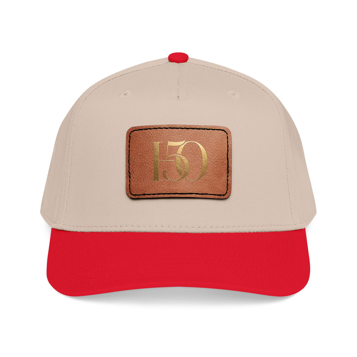 Leather Patch Baseball Cap — Gold '150' Monogram-Hats-Hope After 50-Size:One size-Color:Red / Khaki / Light Brown patch-Shape:Rectangle-Printify