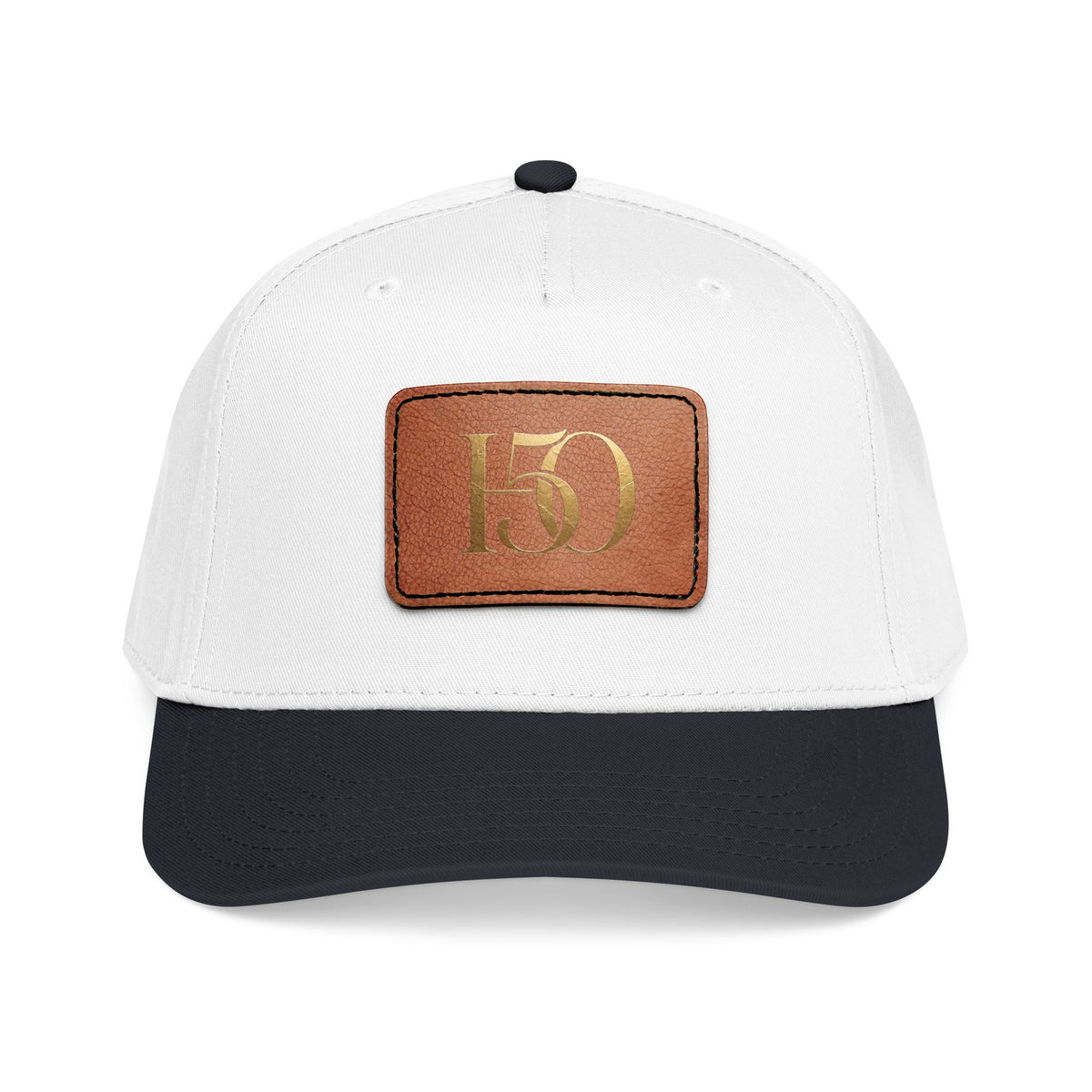Leather Patch Baseball Cap — Gold '150' Monogram-Hats-Hope After 50-Size:One size-Color:Black / White / Light Brown patch-Shape:Rectangle-Printify