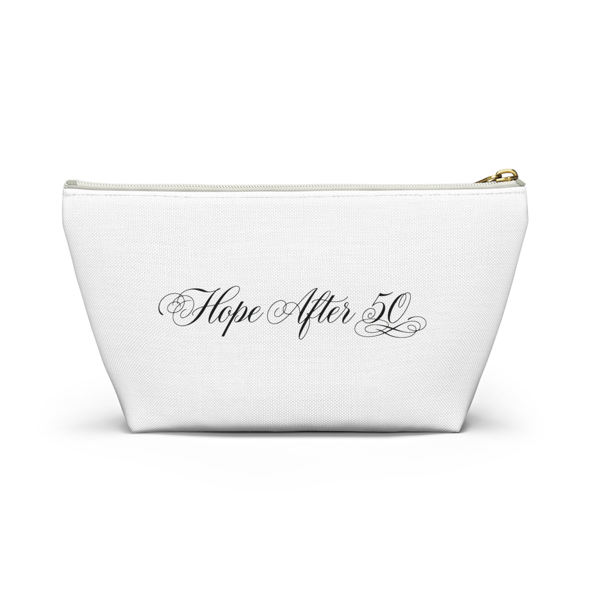 Golden  Accessory Pouch — "Hope After 50" T‑Bottom Makeup Bag