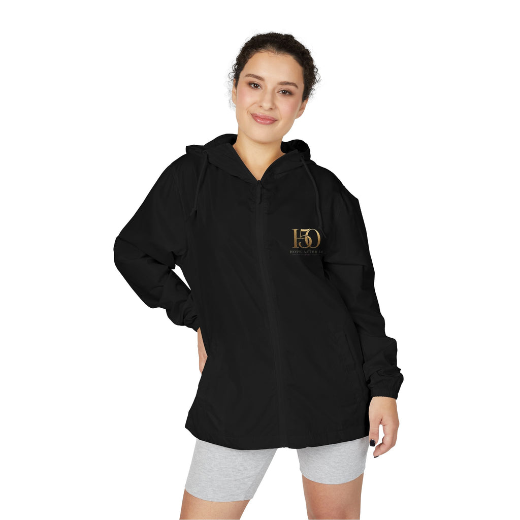 White Camo Windbreaker Jacket — Minimal Gold 'H5O' Chest Logo-Outerwear-Hope After 50-Size:3XL-Color:Black-Printify