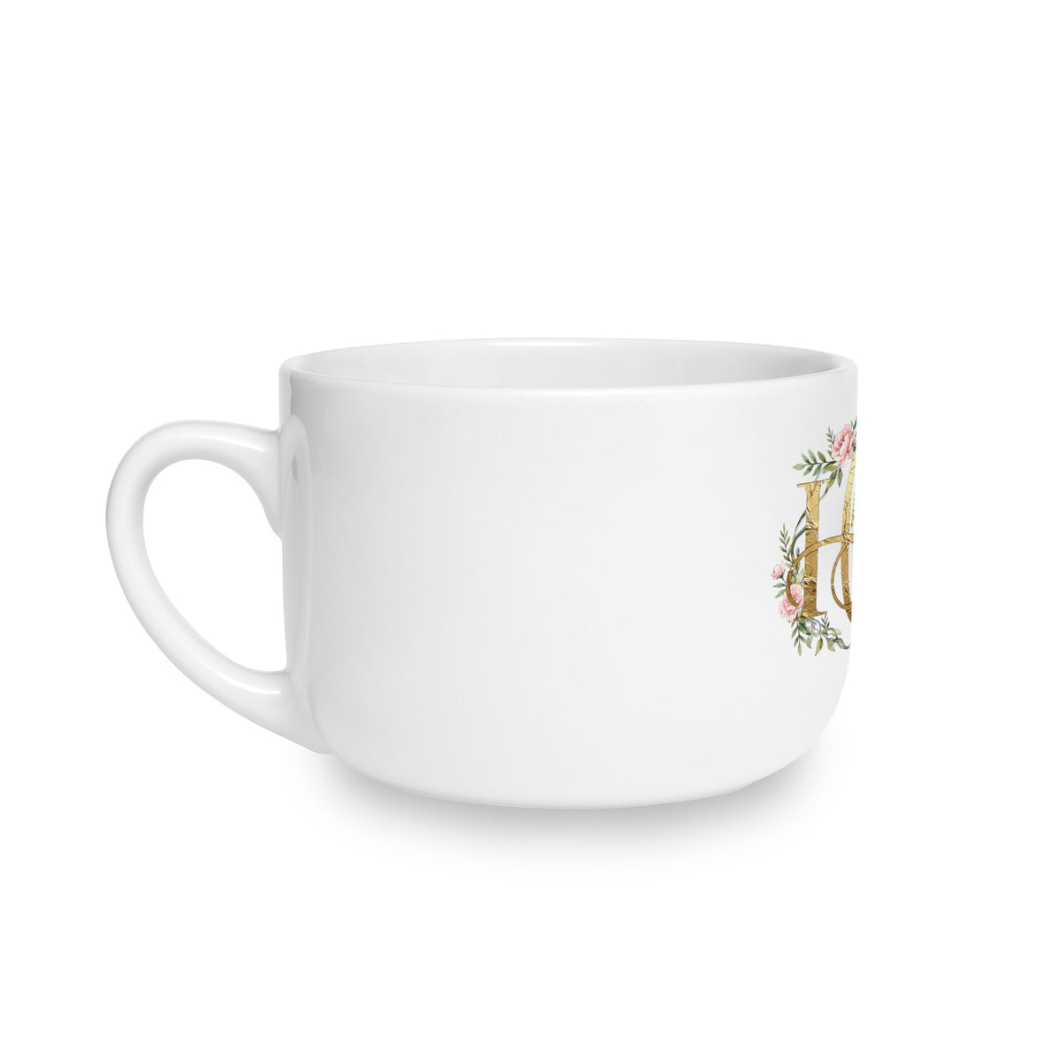 Ceramic Latte Mug — Gold Floral Mug