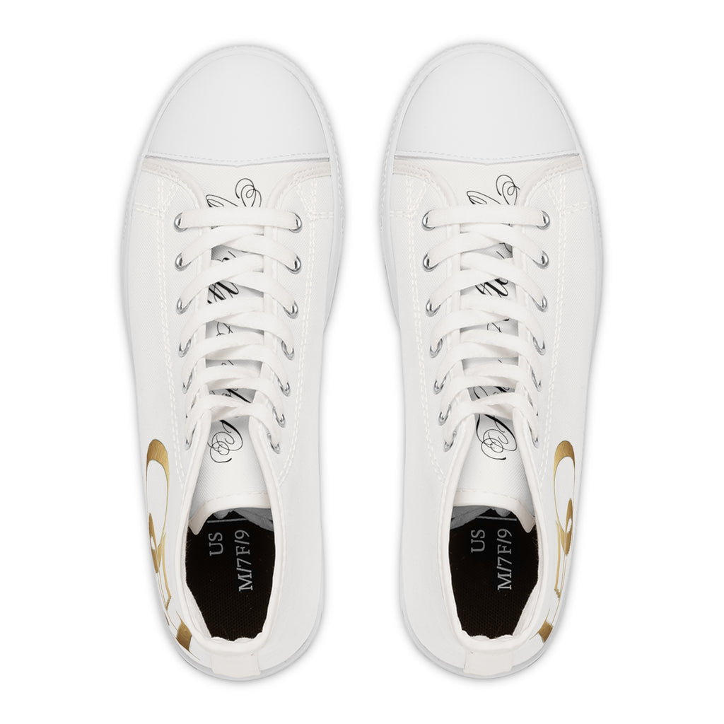 Women's High-Top Sneakers — Elegant Gold Monogram Design