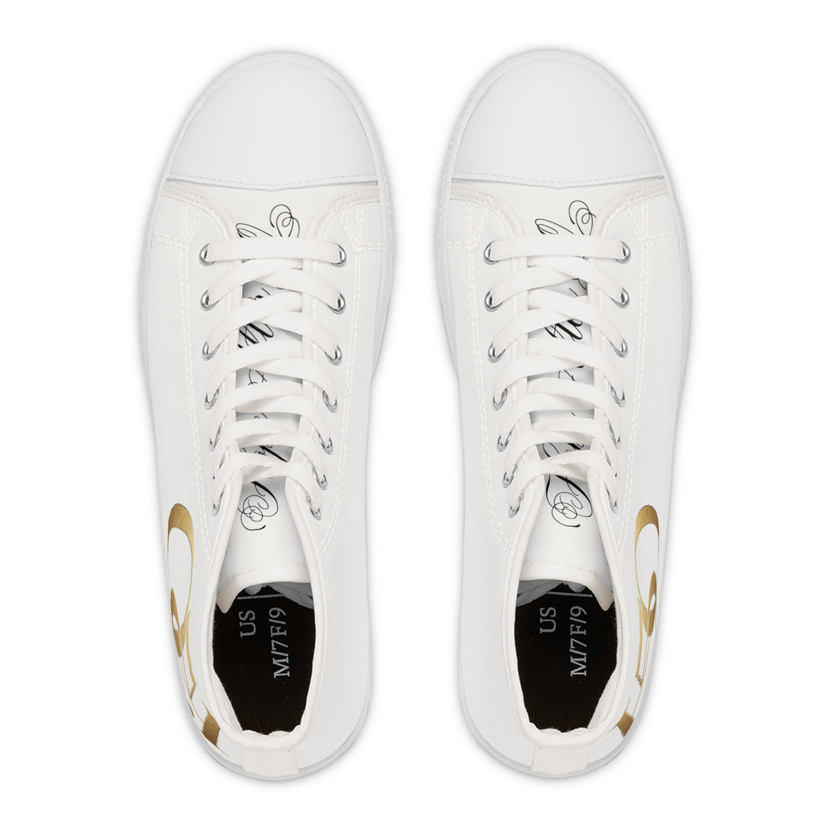 Women's High-Top Sneakers — Elegant Gold Monogram Design