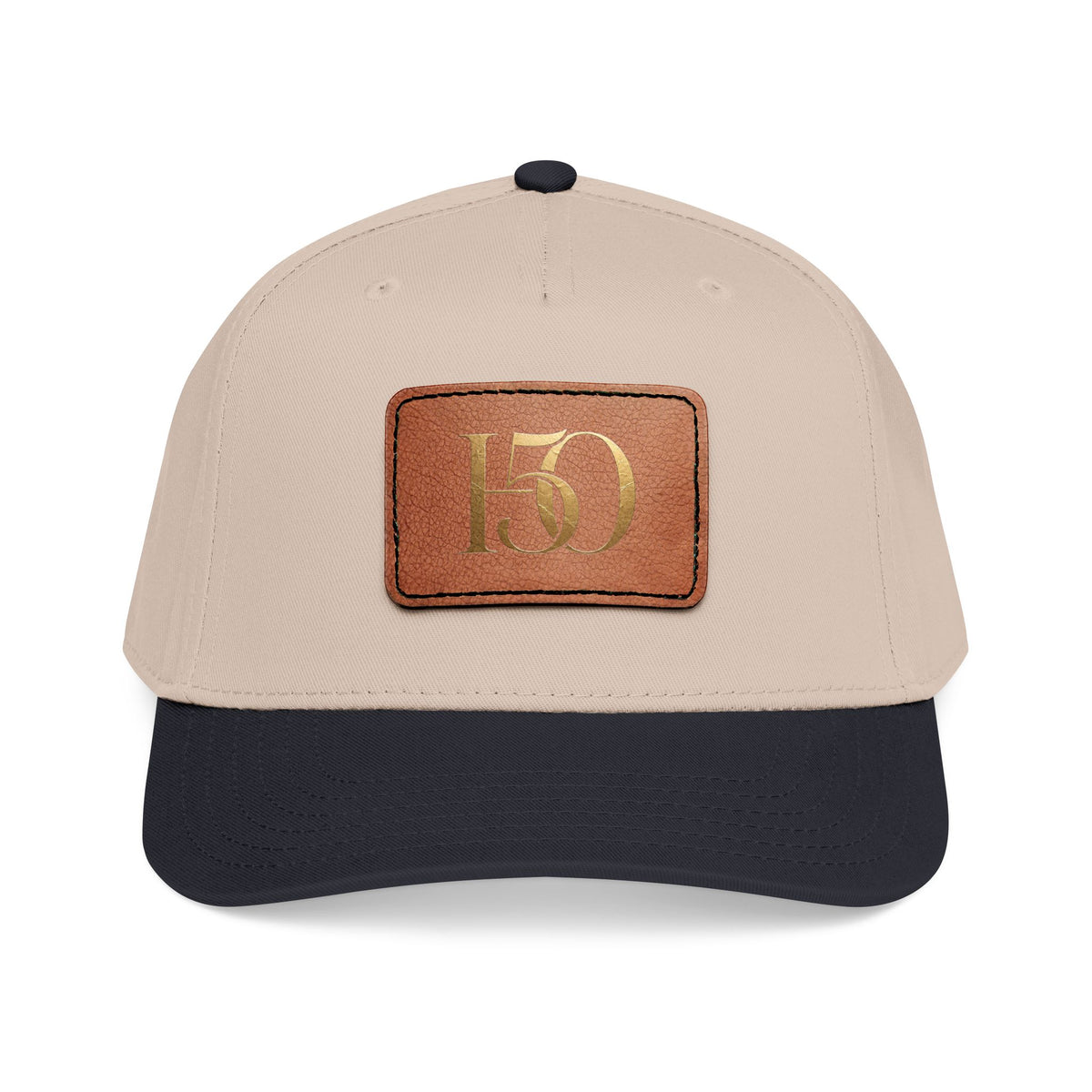 Leather Patch Baseball Cap — Gold '150' Monogram-Hats-Hope After 50-Size:One size-Color:Black / Khaki / Light Brown patch-Shape:Rectangle-Printify